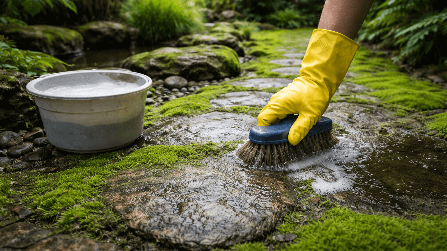 mengatasi lumut berlebih di area taman dan kolam 3
